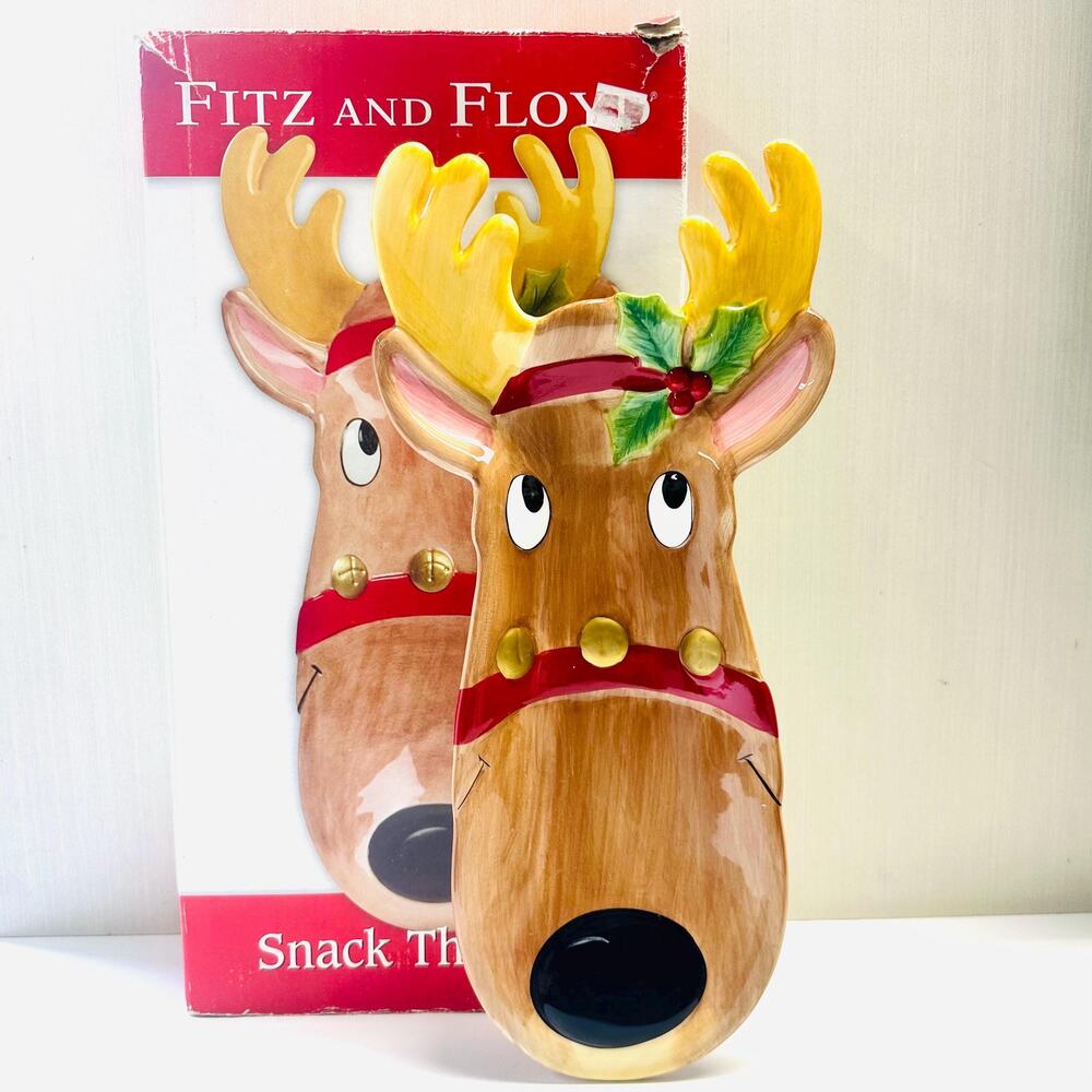 Vintage Fitz and Floyd Snack Reindeer Server Dish Plate Christmas Holiday